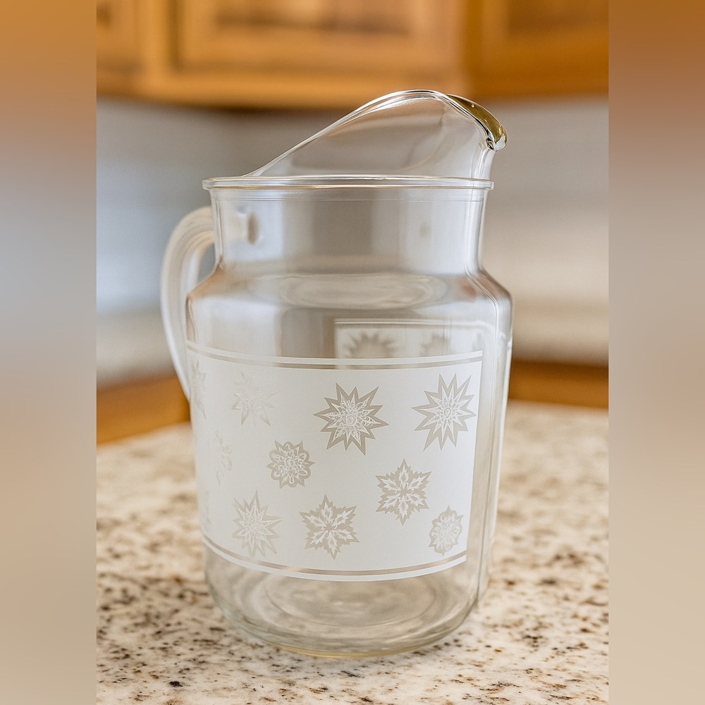 Vintage Atomic Snowflake Pitcher by Federal Glass